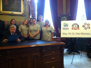 Governor Branstad of Iowa declares the week "Habitat for Humanity AmeriCorps Build-a-Thon Week."