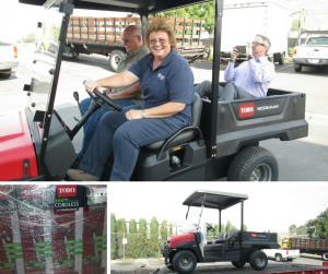 Toro donates a maintenance vehicle, 26 cordless trimers, and 26 cordless blowers. 